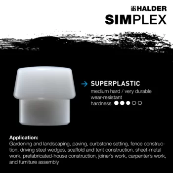                                             SIMPLEX soft-face mallets Rubber composition / superplastic; with cast iron housing and high-quality extra short wooden handle
 IM0015355 Foto ArtGrp Zusatz en
